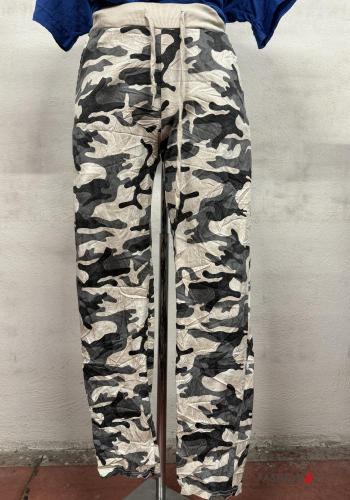 Pantalone in Cotone Fantasia camouflage con elastico con tasche con coulisse
