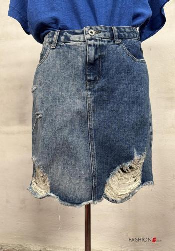 denim ripped Cotton Skirt with pockets