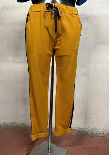 Pantalones deportivos de Algodón Patrones de escritura con cordón con bolsillos con elástico - ph 1