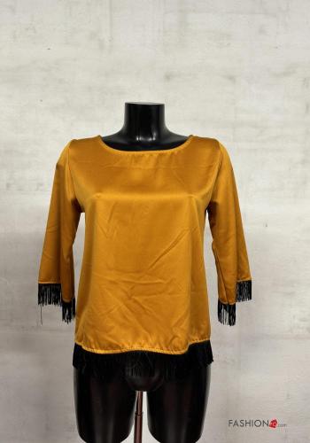 Blusa raso maniche a tre quarti con bottoni con frange - ph 1