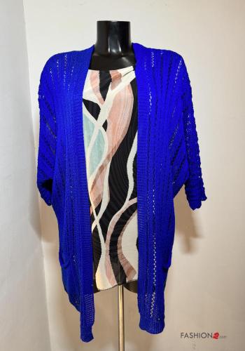 Cardigan Fantasia ricamata con tasche maniche a tre quarti