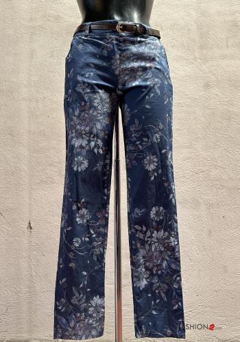 Floral Cotton Trousers with belt with pockets - ph 1