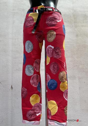 Polka-dot Trousers with belt with zip with buttons