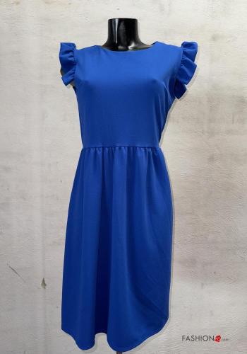 volantärmel knielanger Kleid mit Knöpfen mit gummizug