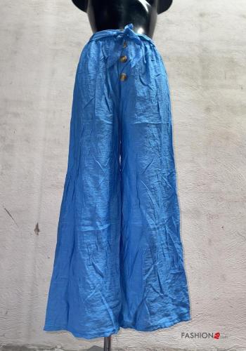 wide leg Cotton Trousers with buttons with fabric belt