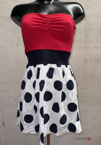 Robe en Coton sans manches courte Imprimé à pois avec noeud