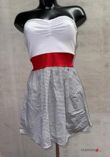 Striped sleeveless mini Cotton Dress with bow with elastic