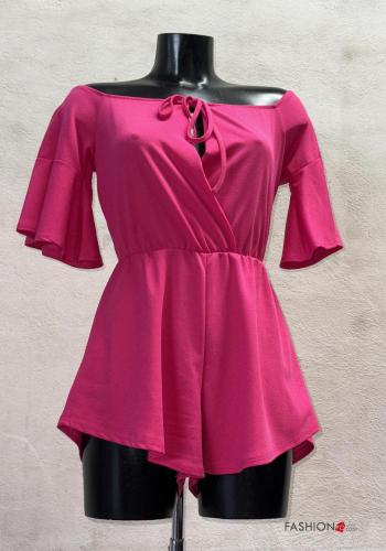 Jumpsuit maniche volant maniche corte corto con elastico con scollo a barca