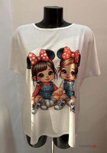 Bedrucktes kurze ärmel u-boot ausschnitt T-shirt - ph 1
