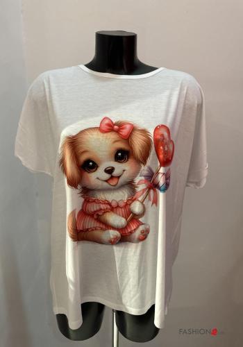 Bedrucktes kurze ärmel u-boot ausschnitt T-shirt - ph 1