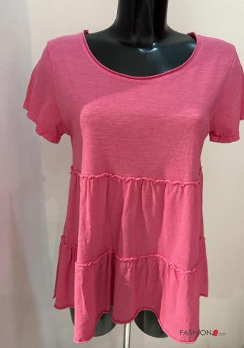 T-shirt in Cotone maniche corte con balze