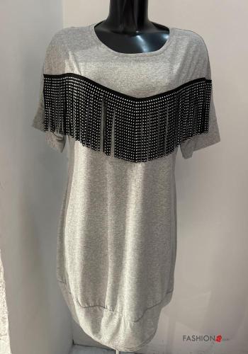 Abito in Cotone maniche corte girocollo con frange - ph 1