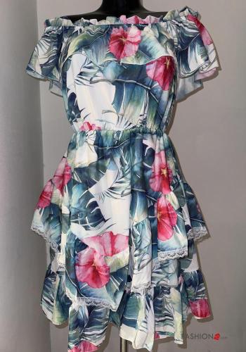 Floral short sleeve mini Dress with flounces with elastic