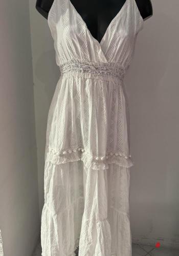 adjustable Cotton Dress with flounces with v-neck