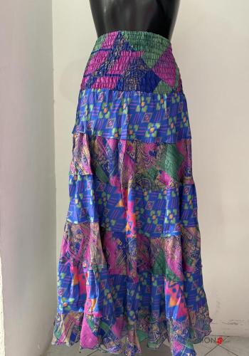 Jupe en Soie taille haute longue Imprimé mixte à volants avec élastique - ph 1