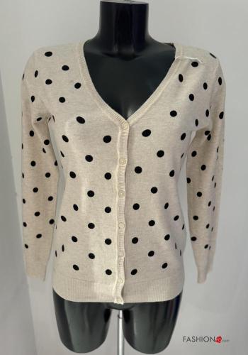 Chaqueta de punto manga larga Estampado de lunares con botones con cuello en v - ph 1