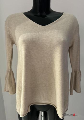 Maglione maniche volant scollo a V maniche a tre quarti
