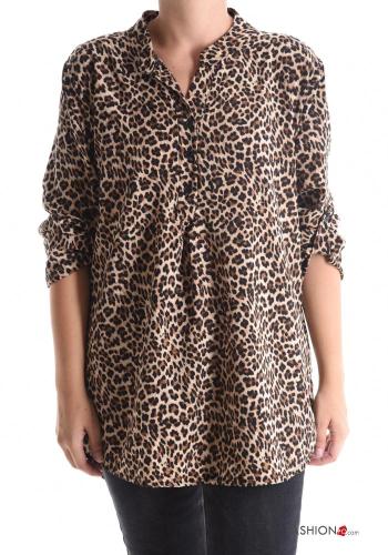 Blusa Padrão animal com botões manga três quartos - ph 1