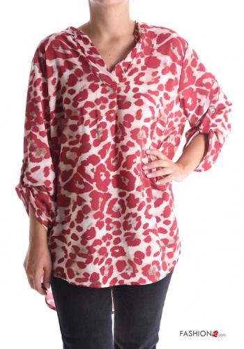Animal print long sleeve asymmetrical Blouse with v-neck - ph 1