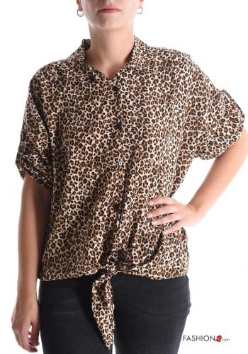 Camicia maniche corte con colletto Fantasia animalier con bottoni con nodo - ph 1