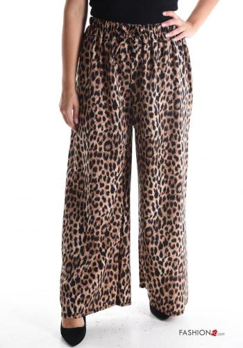 Tiermuster wide leg Hose mit Schleife mit gummizug