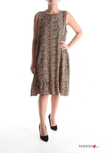 Abito senza maniche girocollo Fantasia animalier con balze con fiocco - ph 1