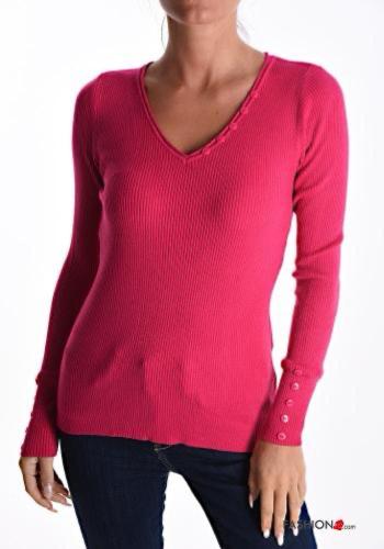 Maglione in Cotone maniche lunghe con bottoni scollo a V