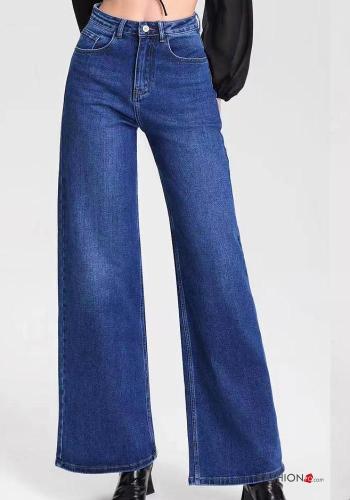 Jeans in Cotone a zampa vita alta con tasche con bottoni con zip - ph 1