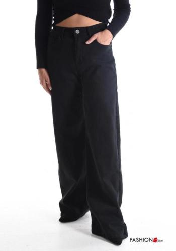 wide leg Cotton Jeans with buttons with zip with pockets - ph 1