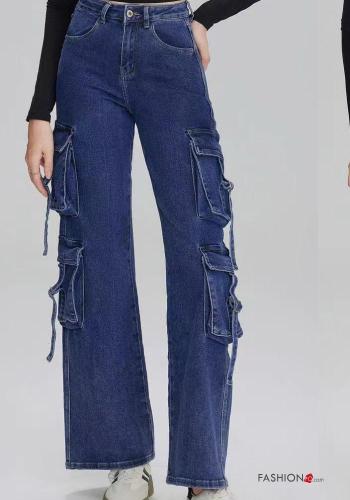 Denim hoher Taille Jeans aus Baumwolle mit Knöpfen mit Reißverschluss mit Taschen