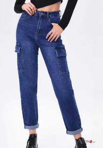 denim high waist Cotton Jeans with buttons with zip with pockets - ph 1