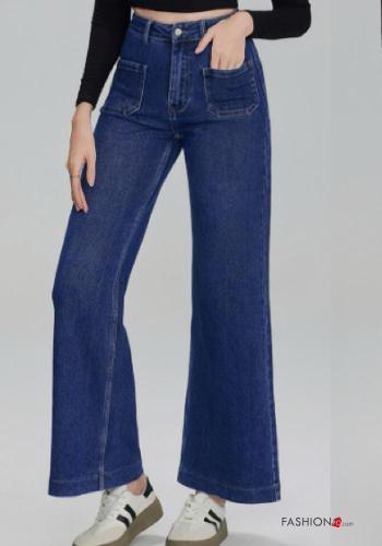 denim high waist Cotton Jeans with buttons with zip with pockets - ph 1