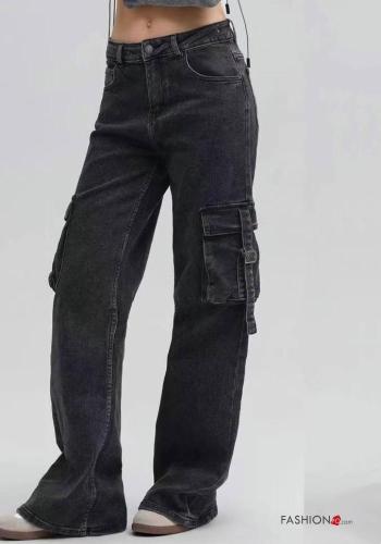 Denim Jeans aus Baumwolle mit Knöpfen mit Reißverschluss mit Taschen