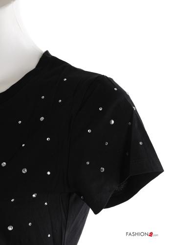 short sleeve crew neck Cotton T-shirt with rhinestones - ph 2