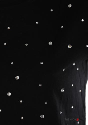 short sleeve crew neck Cotton T-shirt with rhinestones - ph 3