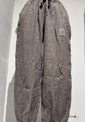 Pantalone in Lino con tasche con elastico