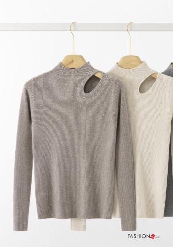 Maglione costine maniche lunghe a collo alto