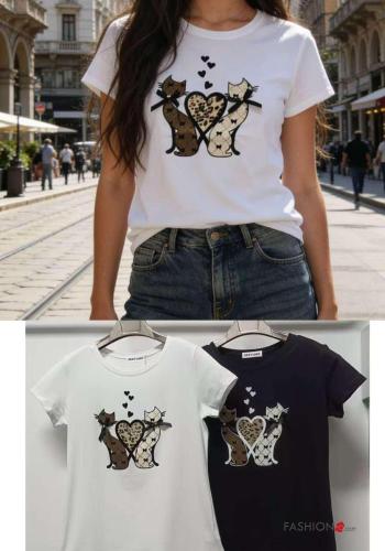 T-shirt in Cotone maniche corte girocollo Fantasia stampata