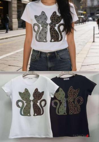 T-shirt in Cotone maniche corte girocollo Fantasia animali