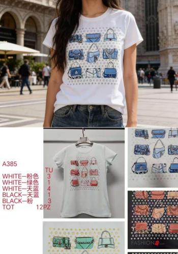 T-shirt in Cotone maniche corte girocollo Fantasia stampata