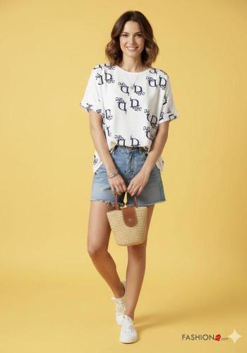 T-shirt manga curta gola redonda Padrão Estampado - ph 1