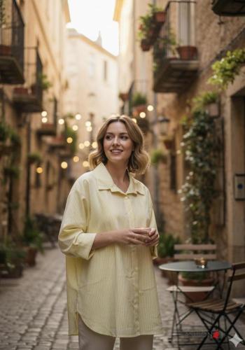 Camicia maniche lunghe con colletto Fantasia righe con bottoni