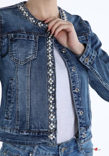 Blusão em Algodão denim com bolsos com botões com pérolas - ph 4