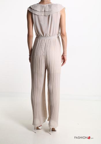 pleated Jumpsuit with flounces with v-neck with bow - ph 2