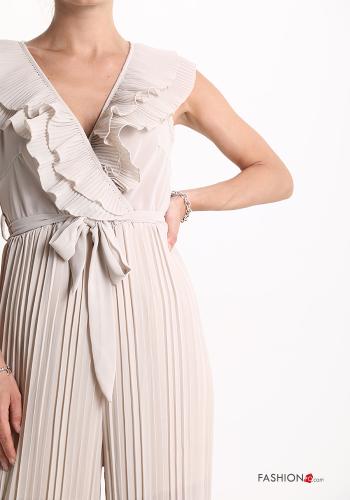 pleated Jumpsuit with flounces with v-neck with bow - ph 4