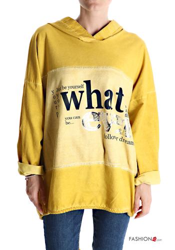 Felpa in Cotone Fantasia scritta con cappuccio - ph 1