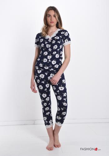 Set 12 pezzi Pigiama completo pizzo scollo a V Fantasia floreale con fiocco - ph 1