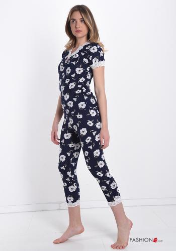 Set 12 pezzi Pigiama completo pizzo scollo a V Fantasia floreale con fiocco - ph 3