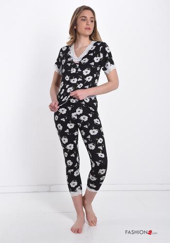 Set 12 pezzi Pigiama completo pizzo scollo a V Fantasia floreale con fiocco - ph 5