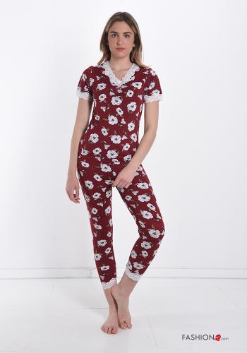 Set 12 pezzi Pigiama completo pizzo scollo a V Fantasia floreale con fiocco - ph 6